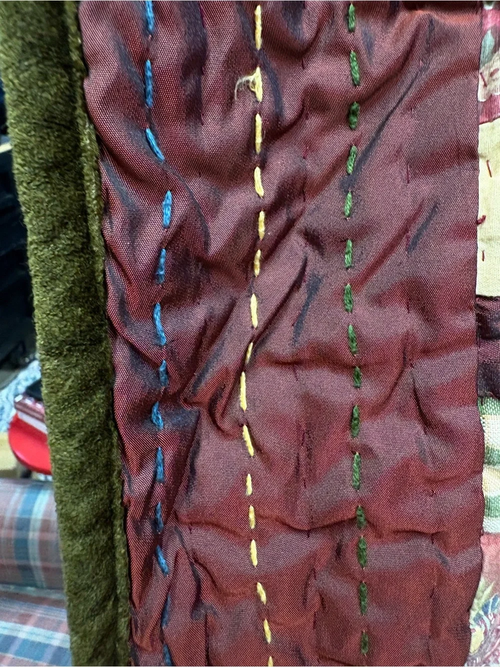 Vintage The Company Store Patchwork Cabin Quilt Velvet and Cotton